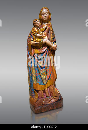 Gotische Statue der Madonna mit Kind von Kreis von Gil de Siloe 1500, wahrscheinlich von Castella. Inv-MNAC 64028. Nationales Museum für katalanische Kunst Stockfoto