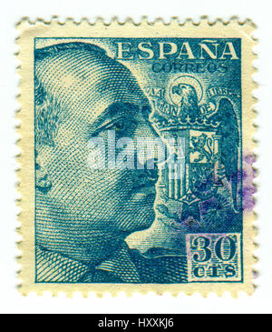 GOMEL, Weißrussland, 30. März 2017, Stempel gedruckt in Spanien zeigt, dass Francisco Franco Bahamonde war ein spanischer General regierte über Spanien als ein militärischer dictat Stockfoto