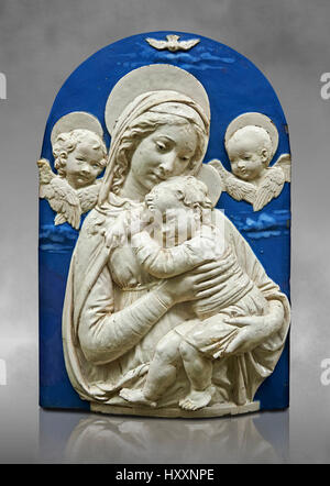 Emaillierte Terrakotta Relief Panel von der Madonna mit Kind von Luca della Robbia, Florenz 1399-1482).  Inv-Campana 32, dem Louvre, Paris. Stockfoto