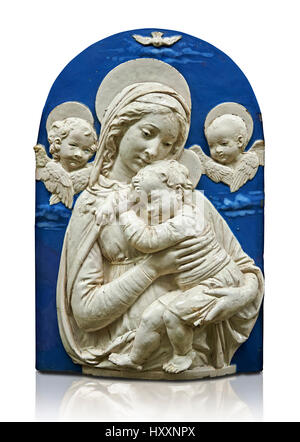 Emaillierte Terrakotta Relief Panel von der Madonna mit Kind von Luca della Robbia, Florenz 1399-1482).  Inv-Campana 32, dem Louvre, Paris. Stockfoto