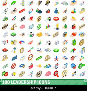 100 Führung Icons Set, isometrischen 3d Stil Stock Vektor