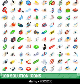 100 Symbole Lösungsmenge, isometrischen 3d Stil Stock Vektor