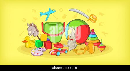 Kinder Spielzeug horizontale Banner, Cartoon-Stil Stock Vektor