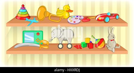Spielzeug Regal horizontale Banner, Cartoon-Stil Stock Vektor