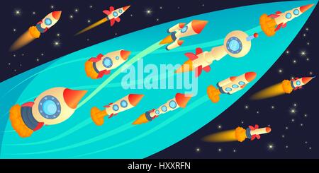 Raketen horizontale Rassenbanner, Cartoon-Stil Stock Vektor