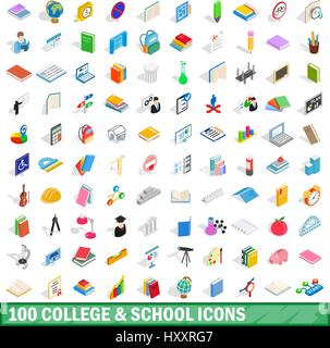Legen Sie 100 Symbole für Hochschule und Schule Stock Vektor