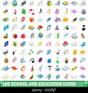 Legen Sie 100 Symbole für Schule und Bildung Stock Vektor