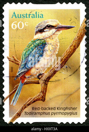 Australien - ca. 2010: Eine gebrauchte Briefmarke aus Australien, zeigt ein Beispiel für ein Red-Backed Eisvogel Vogel, ca. 2010. Stockfoto