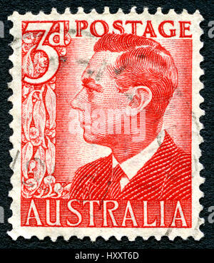 Australien - um 1950: Eine gebrauchte Briefmarke aus Australien, zeigt ein Porträt von König George VI, um 1950. Stockfoto