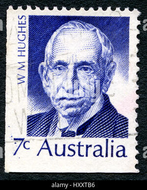 Australien - ca. 1972: Eine gebrauchte Briefmarke aus Australien, zeigt ein Porträt des Politikers und siebte Premierminister von Australien Billy Hughes, Stockfoto