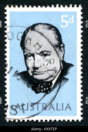 Australien - ca. 1965: Eine gebrauchte Briefmarke aus Australien, zeigt ein Porträt der ehemalige britische Premierminister Sir Winston Churchill, ca. 1965. Stockfoto