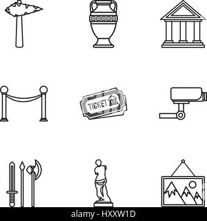 Museum Icons Set, Umriss-Stil Stock Vektor