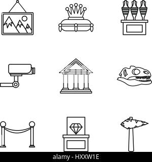 Galerie im Museum Icons Set, Umriss-Stil Stock Vektor