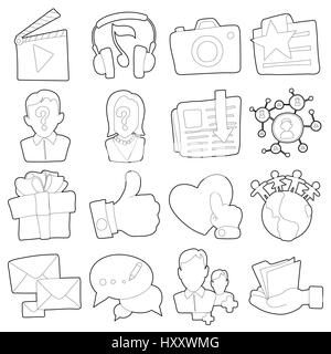 Werbung Icons Set, Umriss-Cartoon-Stil Stock Vektor