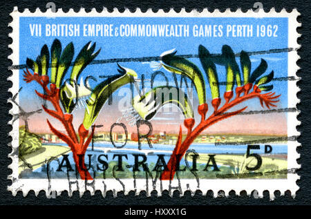 Australien - ca. 1962: Eine gebrauchte Briefmarke aus Australien, statt zum Gedenken an den 7. British Empire and Commonwealth Games in Perth, ca. 1962. Stockfoto