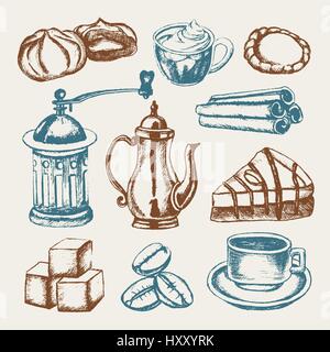 Leckere Kaffee - farbigen handgezeichnete illustrative Zusammensetzung. Stock Vektor
