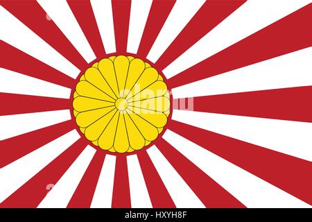 Die aufgehende Sonne japanische Flagge in rot und weiß mit der kaiserlichen Siegels inset Stock Vektor