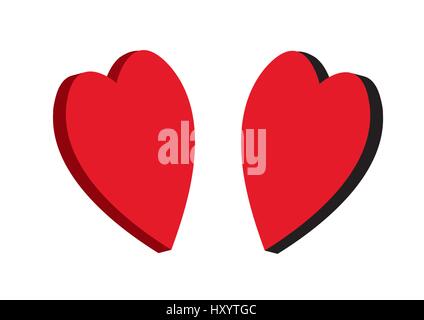 zwei rote Herzen 3D auf einem weißen Hintergrund Stock Vektor