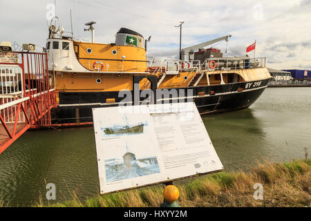 Grimsby, England - März 14: Informationen über die 'ross Tiger' Museum Schiff auf nationaler Fischerei Heritage Center, in Grimsby Grimsby.,Linc Stockfoto