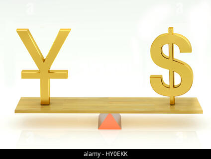 Lastausgleich, Chinese Yuan und Dollar der Vereinigten Staaten Stockfoto