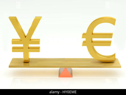 Lastausgleich, japanischen Yen und Euro Stockfoto