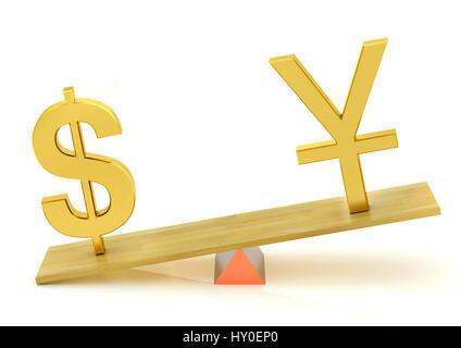 Lastausgleich, United States Dollar und Yuan Stockfoto