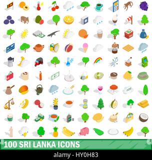 100 Sri Lanka Icons Set, isometrischen 3d Stil Stock Vektor