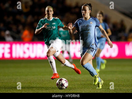 Manchester City Damen Lucy Bronze in Aktion während der zweiten Etappe Viertelfinale der UEFA Women's Champions League Stadium The Academy, Manchester übereinstimmen. Stockfoto