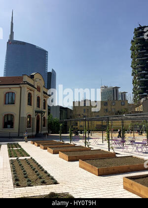 Stiftung Riccardo Catella, Unicredit Tower und vertikale Wald, Bibliothek der Bäume, neue Park in Mailand, Wolkenkratzer. 30. März 2017. Lombardei, Italien Stockfoto