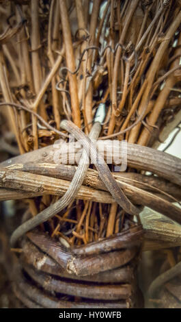 Weinstock Kranz Zusammenfassung Hintergrund. diy, hausgemachte, handgefertigte Projekt. Textur der Weinstock bindet. rustikale Dekoration Stockfoto