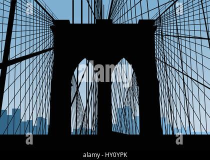 Silhouette von der Brooklyn Bridge in New York City, USA. Stock Vektor