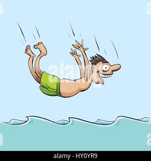 Ein Cartoon-Mann eine Bauchlandung im Wasser durchführen. Stock Vektor