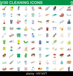 100 Reinigungs-Set, Cartoon-Stil Stock Vektor
