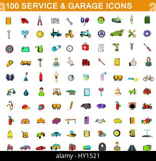 100 Service und Garage Icons set, cartoon-Stil Stock Vektor