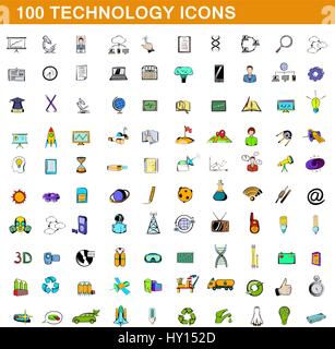 100 Technologie Icons set, cartoon-Stil Stock Vektor