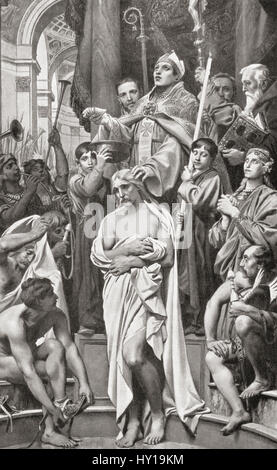 Die Taufe von Chlodwig in Reims, Frankreich, 508 AD.  Clovis I, c. 466 – 511.  König der Franken.  Hutchinson Geschichte der Nationen veröffentlichte 1915. Stockfoto