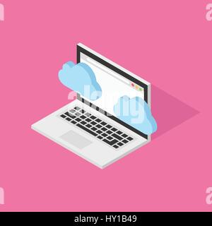Wolke Internet innen isometrische Laptop-Vektor-Illustration-design Stock Vektor