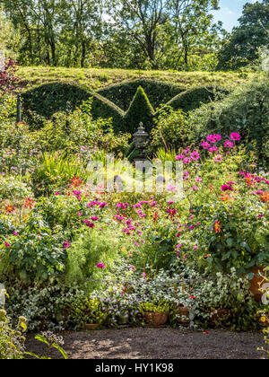 Gemischte Gartenanlage Bepflanzung mit Formschnitt Absicherung Stockfoto