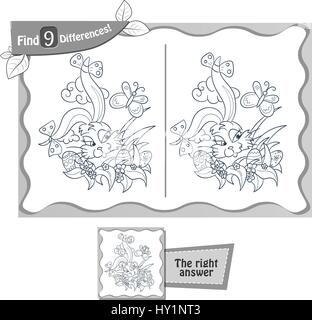 visuelle Spiel für Kinder. Aufgabe 9 Unterschiede zu finden. Coloring Book Osterhasen und Eiern Stock Vektor
