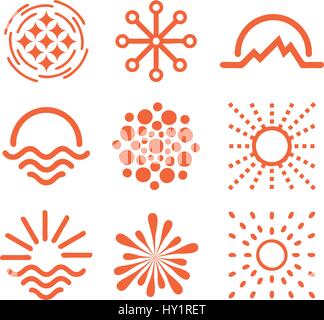 Isolierte abstrakt Runde Form orange Farbkollektion Logo, Schriftzug Sonnenuntergang, geometrischen Kreisen Vektor-Illustration. Stock Vektor