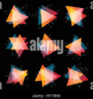 Isolierte abstrakte rosa und orange farbige Dreiecke Logo setzen auf schwarzem Hintergrund, geometrische Dreiecksform Logo der transparente Überlagerungen Sammlung Vektor-illustration Stock Vektor