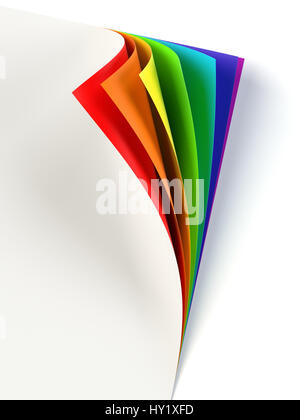 Leeres Dokument Regenbogen farbige gewellt Ecke. Grafisches Gestaltungselement. Leere Vorlage mock-up. Unternehmen corporate Identity, Werbung, Poster mit Stockfoto