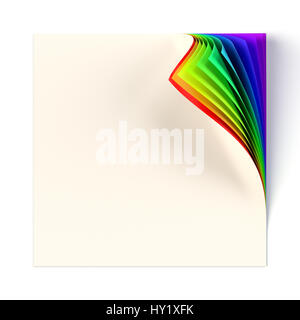 Leeres Quadrat Hinweis Seite mock-up mit Regenbogen farbige gewellt Ecke. Grafisches Gestaltungselement mit dekorativen Farben und Schatten. Vielfalt, Liebe, Gerechtigkeit, Stockfoto
