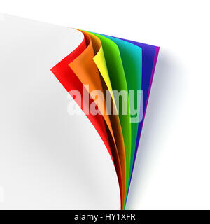 Leeres Dokument Regenbogen farbige gewellt Ecke. Grafisches Gestaltungselement. Leere Vorlage mock-up. Unternehmen corporate Identity, Werbung, Poster mit Stockfoto