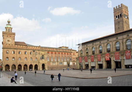 Bild von der Piazza Maggiore in Bologna, Emilia-Romagna, Italien.   Sterben Sie Piazza Maggiore in Bologna, Emilia-Romagna, Italien. Piazza Maggiore ist Das sterben Stockfoto