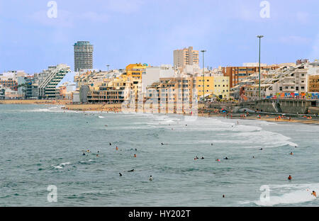 Bild von der Playa de Las Canteras in Las Palmas auf Gran Canaria, Spanien. Stockfoto