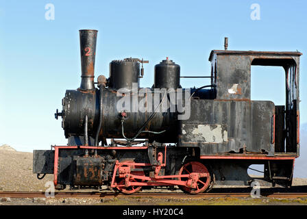 Das Lager-Foto zeigt eine Nahaufnahme von einem Aboundoned Mine Train auf dem Display in der abgelegenen Dorf Ny Alesund in Spitzbergen, die zu Norwegen gehört. Dies Stockfoto