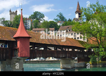 Bild von der historischen Spreuerbruecke (Spreuerbrücke) in der Altstadt der Stadt Luzern. Stockfoto