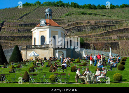 Stock Foto des historischen Belvedere-Pavillons an den sächsischen Staat Weingut Schloss Wackerbarth in Radebeul bei Dresden. Das Bild wurde auf eine b aufgenommen. Stockfoto