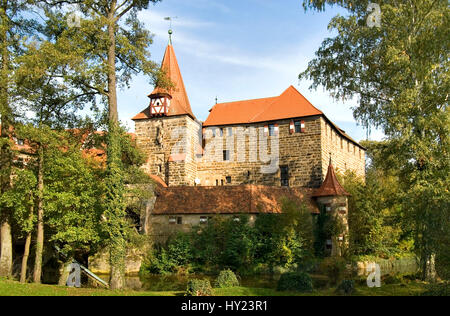Blick Auf Historische Wenzelsburg, Ein Wasserschloss in der Mittelalterlichen Historischen Innenstadt von Lauf sterben ein der Pegnitz in Bayern, Balticborg Stockfoto